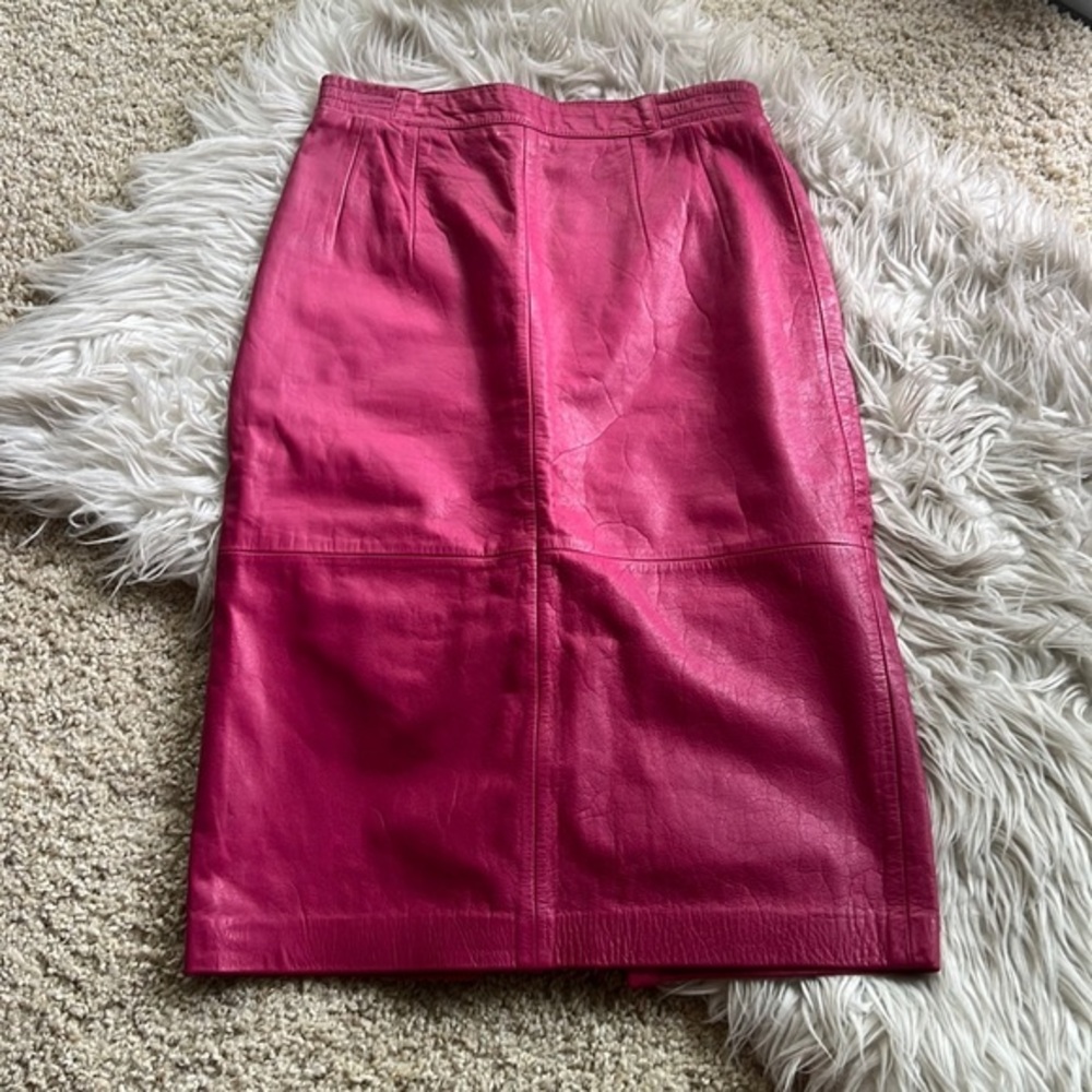 vintage magenta pink leather pencil skirt